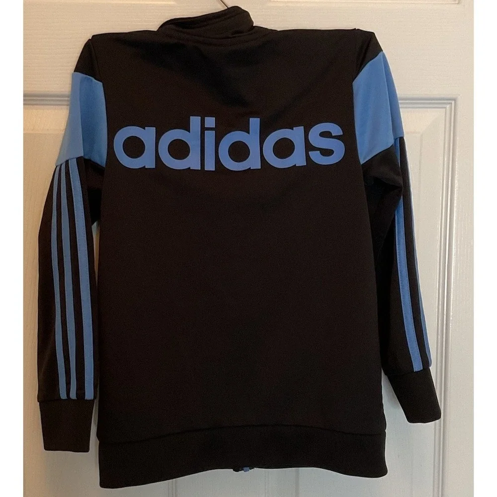 Adidas Kid's Jacket/Sweatshirt Full Zip Black And Blue Size 7